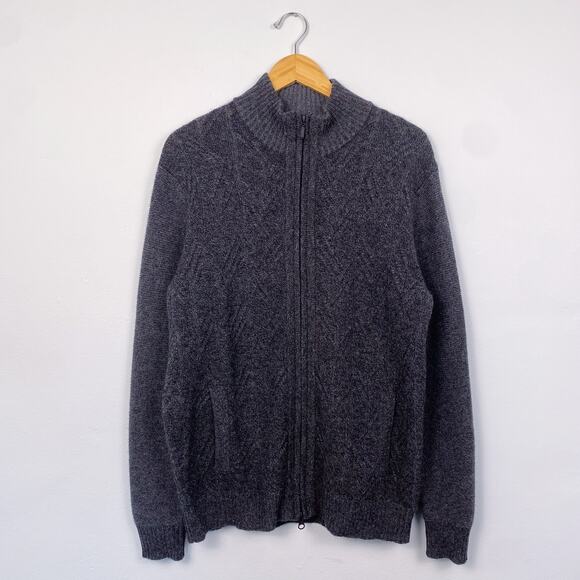 Kinross Men's 100% Cashmere Textured Knit Full Zip Sweater Medium